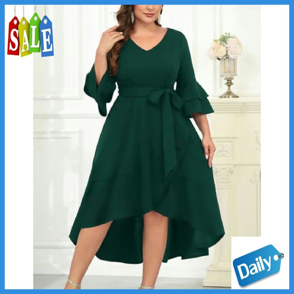 Plus Size V-Neck High Low Split Ruffle Cocktail D… - image 3